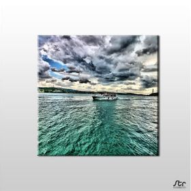 Technopa Yeşil Yansıyan Deniz 160x160 cm Kanvas Tablo