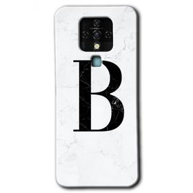 Tecno Camon 16 Beyaz Mermer Desenli B Harfi Baskılı Uyumlu Silikon Kılıf