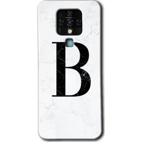 Tecno Camon 16 Beyaz Mermer Desenli B Harfi Baskılı Uyumlu Silikon Kılıf