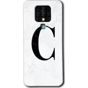 Tecno Camon 16 Beyaz Mermer Desenli Ç Harfi Baskılı Uyumlu Silikon Kılıf