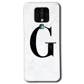 Tecno Camon 16 Beyaz Mermer Desenli G Harfi Baskılı Uyumlu Silikon Kılıf