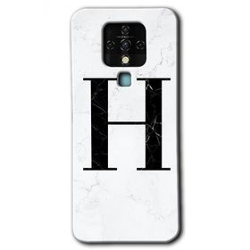 Tecno Camon 16 Beyaz Mermer Desenli H Harfi Baskılı Uyumlu Silikon Kılıf