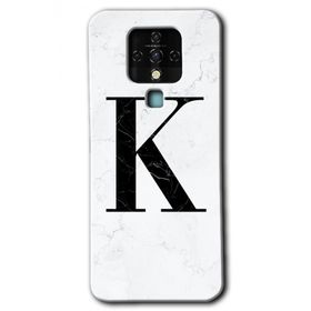 Tecno Camon 16 Beyaz Mermer Desenli K Harfi Baskılı Uyumlu Silikon Kılıf