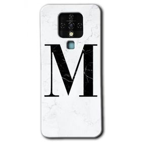Tecno Camon 16 Beyaz Mermer Desenli M Harfi Baskılı Uyumlu Silikon Kılıf