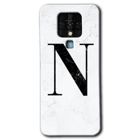 Tecno Camon 16 Beyaz Mermer Desenli N Harfi Baskılı Uyumlu Silikon Kılıf
