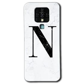 Tecno Camon 16 Beyaz Mermer Desenli N Harfi Baskılı Uyumlu Silikon Kılıf