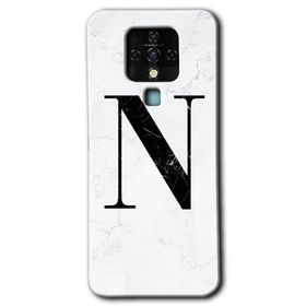 Tecno Camon 16 Beyaz Mermer Desenli N Harfi Baskılı Uyumlu Silikon Kılıf