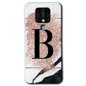Tecno Camon 16 Pembe Mermer Desenli B Harfi Baskılı Uyumlu Silikon Kılıf