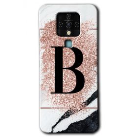 Tecno Camon 16 Pembe Mermer Desenli B Harfi Baskılı Uyumlu Silikon Kılıf