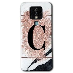 Tecno Camon 16 Pembe Mermer Desenli C Harfi Baskılı Uyumlu Silikon Kılıf