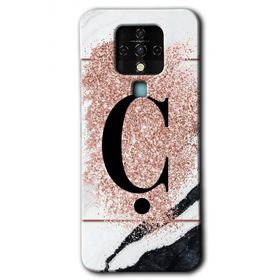 Tecno Camon 16 Pembe Mermer Desenli C Harfi Baskılı Uyumlu Silikon Kılıf