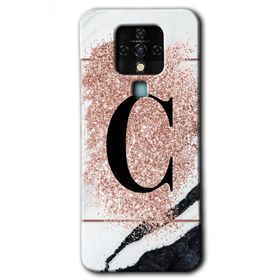 Tecno Camon 16 Pembe Mermer Desenli C Harfi Baskılı Uyumlu Silikon Kılıf