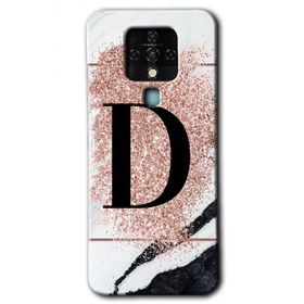Tecno Camon 16 Pembe Mermer Desenli D Harfi Baskılı Uyumlu Silikon Kılıf