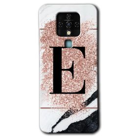 Tecno Camon 16 Pembe Mermer Desenli E Harfi Baskılı Uyumlu Silikon Kılıf