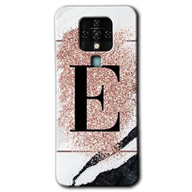 Tecno Camon 16 Pembe Mermer Desenli E Harfi Baskılı Uyumlu Silikon Kılıf