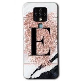 Tecno Camon 16 Pembe Mermer Desenli E Harfi Baskılı Uyumlu Silikon Kılıf