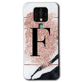 Tecno Camon 16 Pembe Mermer Desenli F Harfi Baskılı Uyumlu Silikon Kılıf