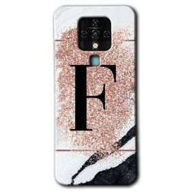 Tecno Camon 16 Pembe Mermer Desenli F Harfi Baskılı Uyumlu Silikon Kılıf