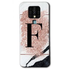 Tecno Camon 16 Pembe Mermer Desenli F Harfi Baskılı Uyumlu Silikon Kılıf