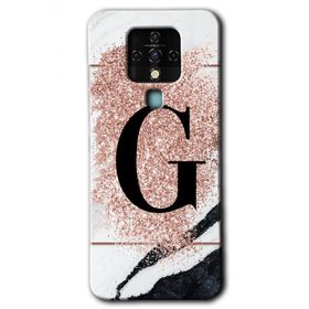 Tecno Camon 16 Pembe Mermer Desenli G Harfi Baskılı Uyumlu Silikon Kılıf
