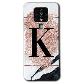 Tecno Camon 16 Pembe Mermer Desenli K Harfi Baskılı Uyumlu Silikon Kılıf