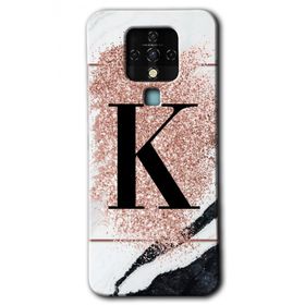 Tecno Camon 16 Pembe Mermer Desenli K Harfi Baskılı Uyumlu Silikon Kılıf