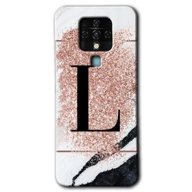 Tecno Camon 16 Pembe Mermer Desenli L Harfi Baskılı Uyumlu Silikon Kılıf