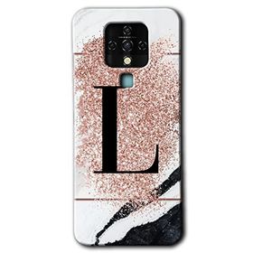 Tecno Camon 16 Pembe Mermer Desenli L Harfi Baskılı Uyumlu Silikon Kılıf