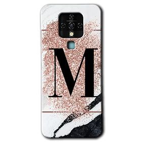 Tecno Camon 16 Pembe Mermer Desenli M Harfi Baskılı Uyumlu Silikon Kılıf
