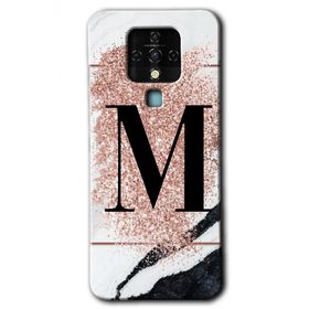 Tecno Camon 16 Pembe Mermer Desenli M Harfi Baskılı Uyumlu Silikon Kılıf