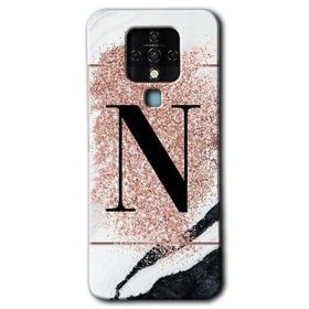 Tecno Camon 16 Pembe Mermer Desenli N Harfi Baskılı Uyumlu Silikon Kılıf