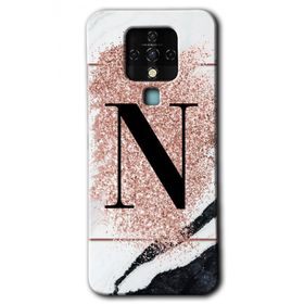 Tecno Camon 16 Pembe Mermer Desenli N Harfi Baskılı Uyumlu Silikon Kılıf