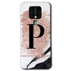Tecno Camon 16 Pembe Mermer Desenli P Harfi Baskılı Uyumlu Silikon Kılıf