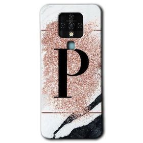 Tecno Camon 16 Pembe Mermer Desenli P Harfi Baskılı Uyumlu Silikon Kılıf