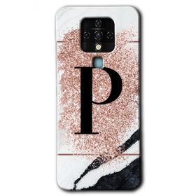 Tecno Camon 16 Pembe Mermer Desenli P Harfi Baskılı Uyumlu Silikon Kılıf