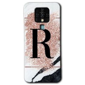 Tecno Camon 16 Pembe Mermer Desenli R Harfi Baskılı Uyumlu Silikon Kılıf