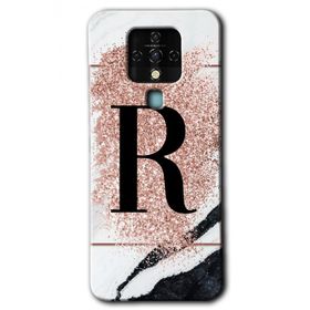 Tecno Camon 16 Pembe Mermer Desenli R Harfi Baskılı Uyumlu Silikon Kılıf