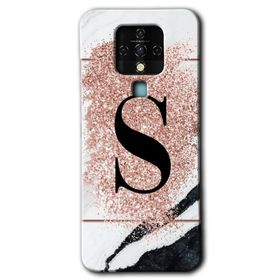 Tecno Camon 16 Pembe Mermer Desenli S Harfi Baskılı Uyumlu Silikon Kılıf