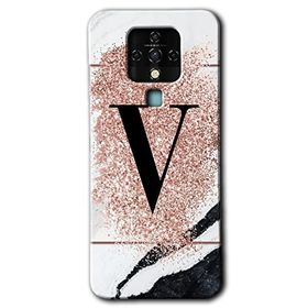 Tecno Camon 16 Pembe Mermer Desenli V Harfi Baskılı Uyumlu Silikon Kılıf