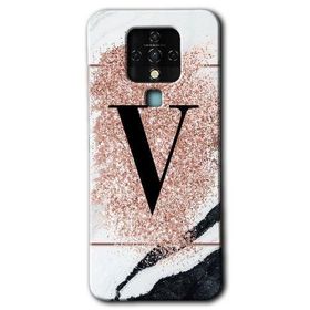 Tecno Camon 16 Pembe Mermer Desenli V Harfi Baskılı Uyumlu Silikon Kılıf