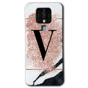 Tecno Camon 16 Pembe Mermer Desenli V Harfi Baskılı Uyumlu Silikon Kılıf