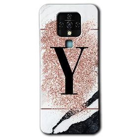 Tecno Camon 16 Pembe Mermer Desenli Y Harfi Baskılı Uyumlu Silikon Kılıf