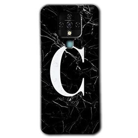 Tecno Camon 16 Siyah Mermer Desenli Ç Harfi Baskılı Uyumlu Silikon Kılıf