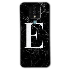 Tecno Camon 16 Siyah Mermer Desenli E Harfi Baskılı Uyumlu Silikon Kılıf
