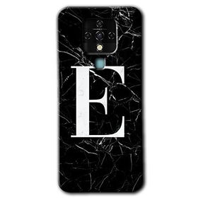 Tecno Camon 16 Siyah Mermer Desenli E Harfi Baskılı Uyumlu Silikon Kılıf