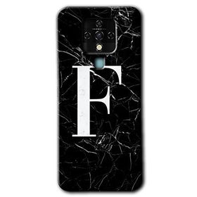 Tecno Camon 16 Siyah Mermer Desenli F Harfi Baskılı Uyumlu Silikon Kılıf