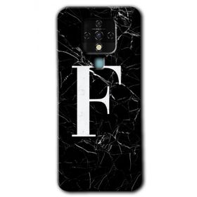 Tecno Camon 16 Siyah Mermer Desenli F Harfi Baskılı Uyumlu Silikon Kılıf