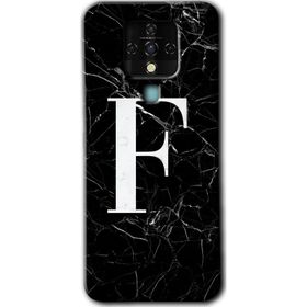 Tecno Camon 16 Siyah Mermer Desenli F Harfi Baskılı Uyumlu Silikon Kılıf