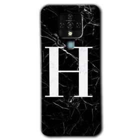 Tecno Camon 16 Siyah Mermer Desenli H Harfi Baskılı Uyumlu Silikon Kılıf