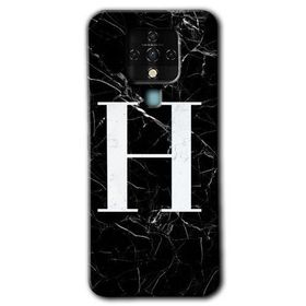 Tecno Camon 16 Siyah Mermer Desenli H Harfi Baskılı Uyumlu Silikon Kılıf